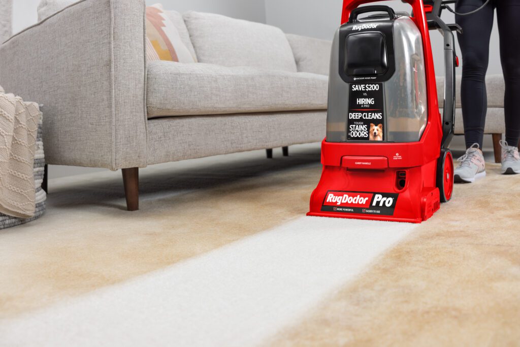 Pro Deep Carpet Cleaner: In use showing a clean path after one pass