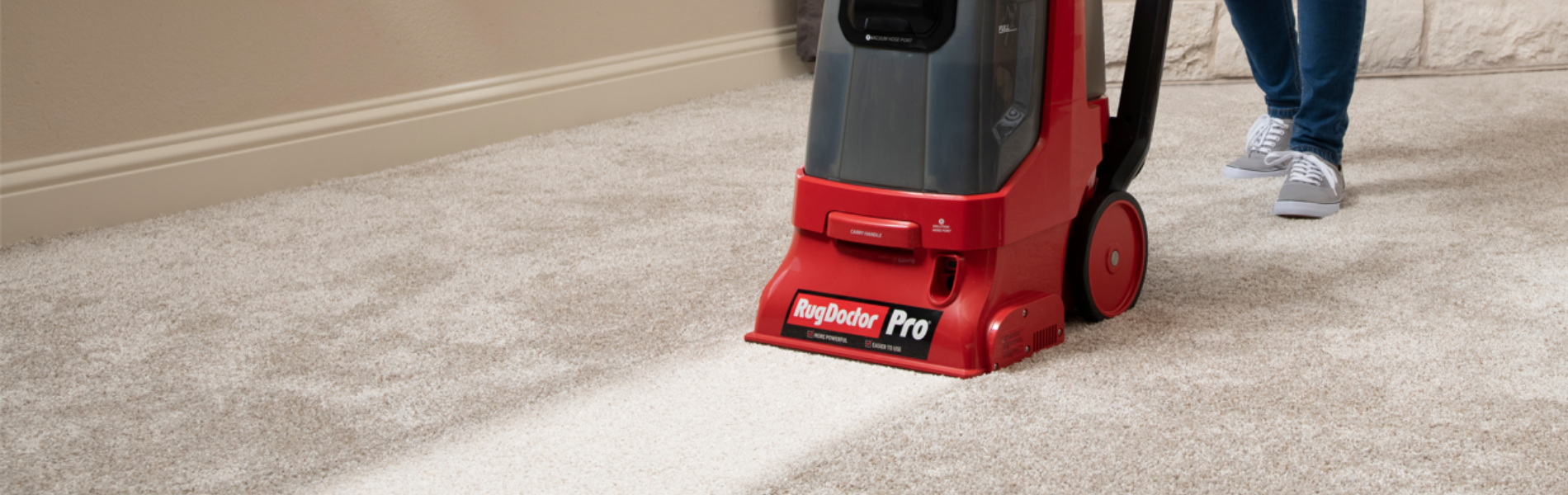 Pro Deep Carpet Cleaner leaving a clean path through dirty carpet to show the difference it makes